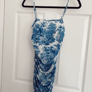 SHEIN Blue and White Print Mini Dress